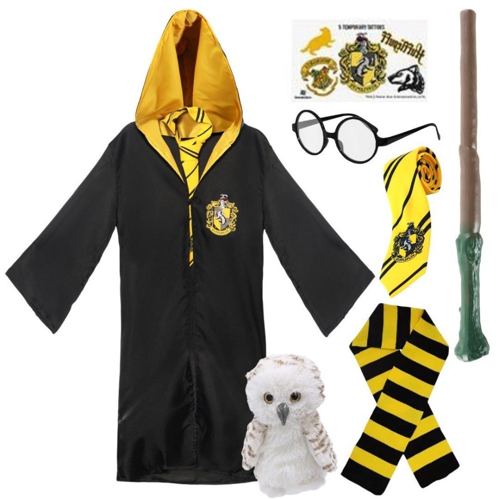 Click to view product details and reviews for Adults Harry Potter Costume 7 Pcs Hufflepuff Cloak Tie Tattoos Wand Glasses Scarf Owl Large.