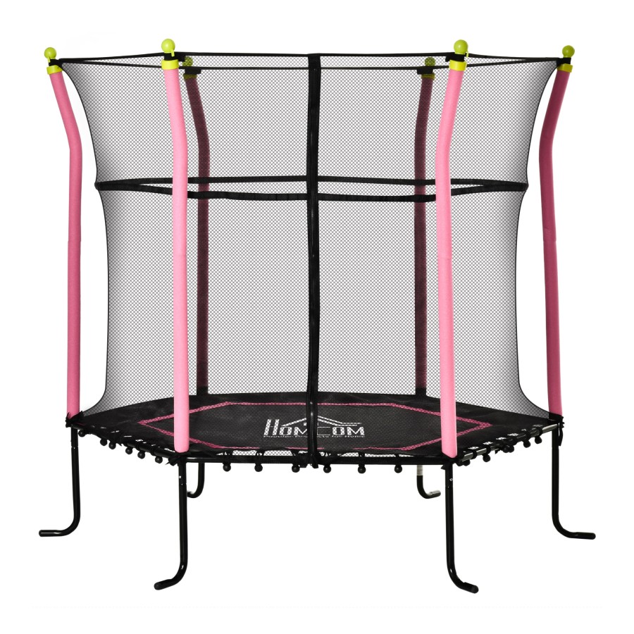 HOMCOM 5.2FT Kids Trampoline With Enclosure Indoor Outdoor for 3-10 Years Pink