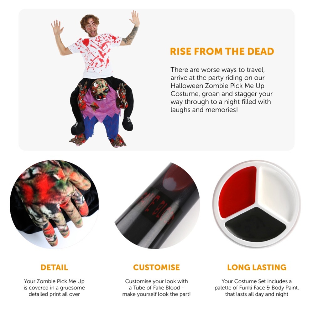 Halloween Zombie Pick me up Costume with Fake Blood & Face Paint