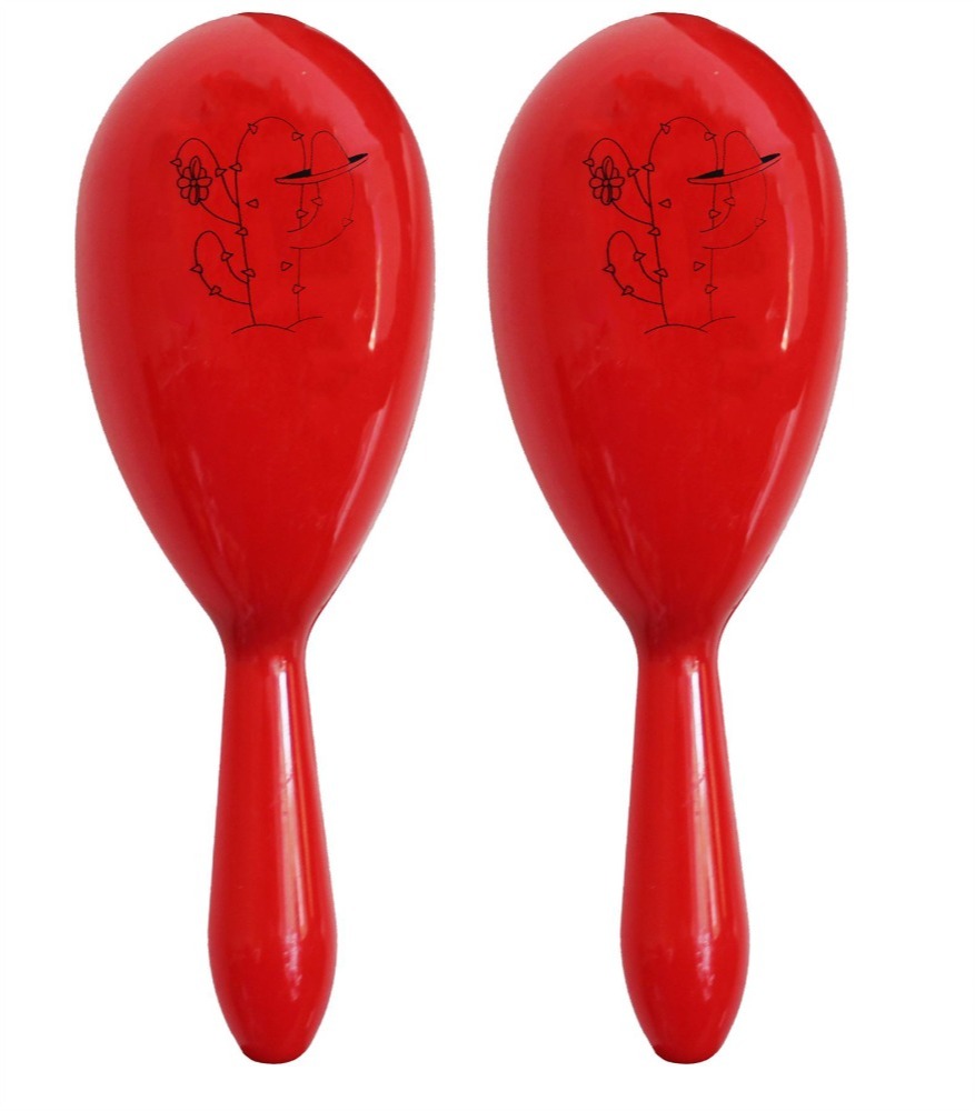 Red Mexican Sombrero Straw Hat with Red Maracas