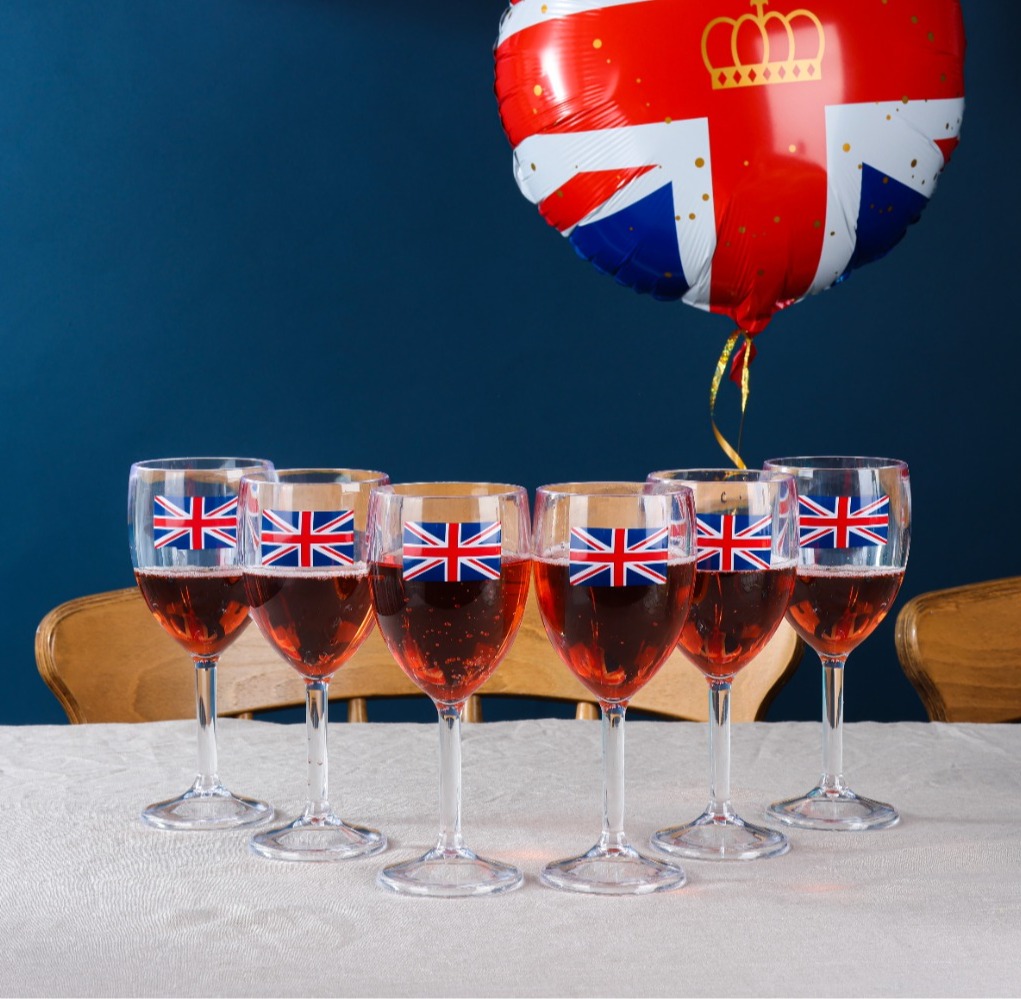 Pack of 12 Union Jack Plastic Wine Glasses - 300ml/10oz Durable, Reusable Cups for Parties, Festivals, BBQs & British Celebrations!
