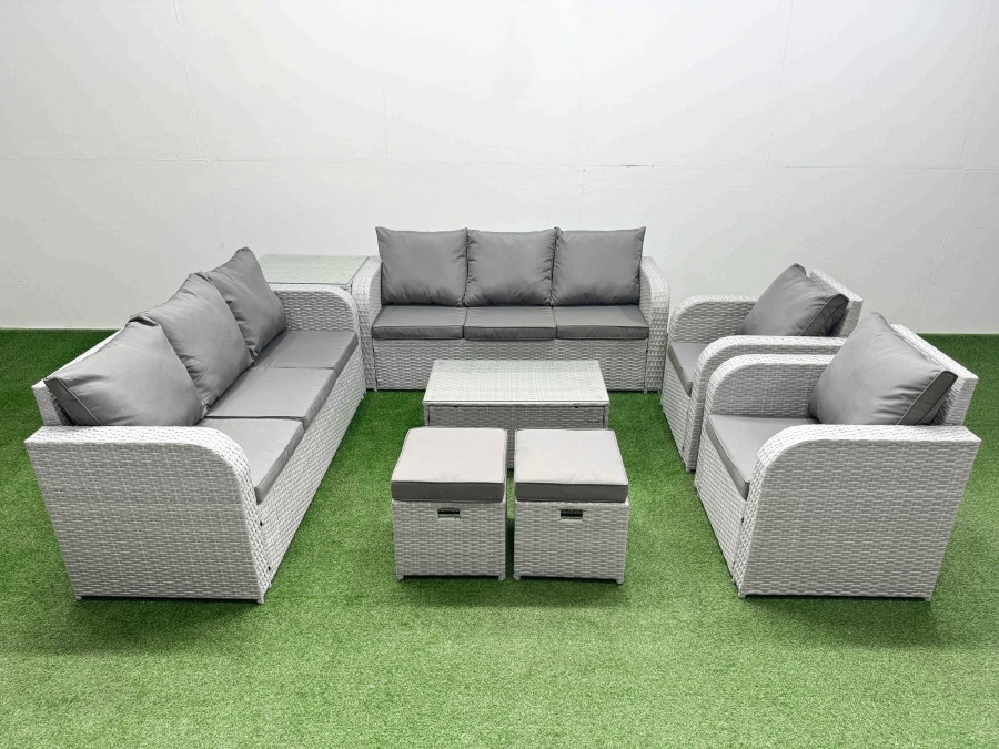 Click to view product details and reviews for Fimous Pe Rattan High Back Lounge Sofa Set Patio Coffee Table Chairs Set With 3 Seater Sofa Reclining Chair Stools Side Table Light Grey. Click to view product details and reviews for Fimous Pe Rattan High Back Lounge Sofa Set Patio Coffee Table Chairs Set With 3 Seater Sofa Reclining Chair Stools Side Table Light Grey.