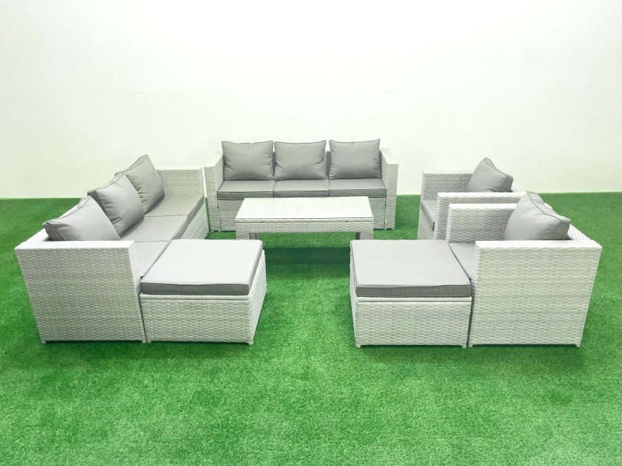 Click to view product details and reviews for Fimous Outdoor Garden Furniture Rattan Sofa Set With 2 Armchairs Oblong Coffee Table 2 Big Footstools Light Grey Mixed. Click to view product details and reviews for Fimous Outdoor Garden Furniture Rattan Sofa Set With 2 Armchairs Oblong Coffee Table 2 Big Footstools Light Grey Mixed.