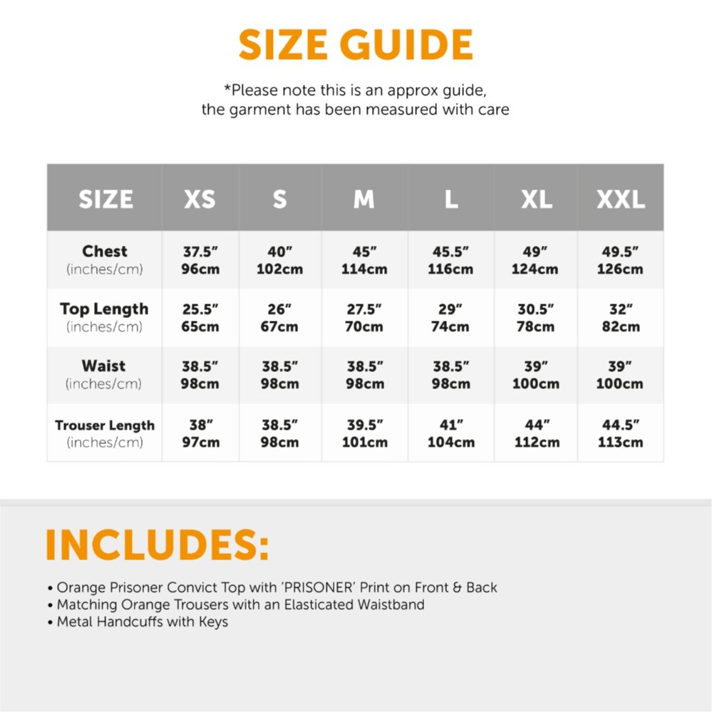 Mens Orange Prisoner Costume with Handcuffs