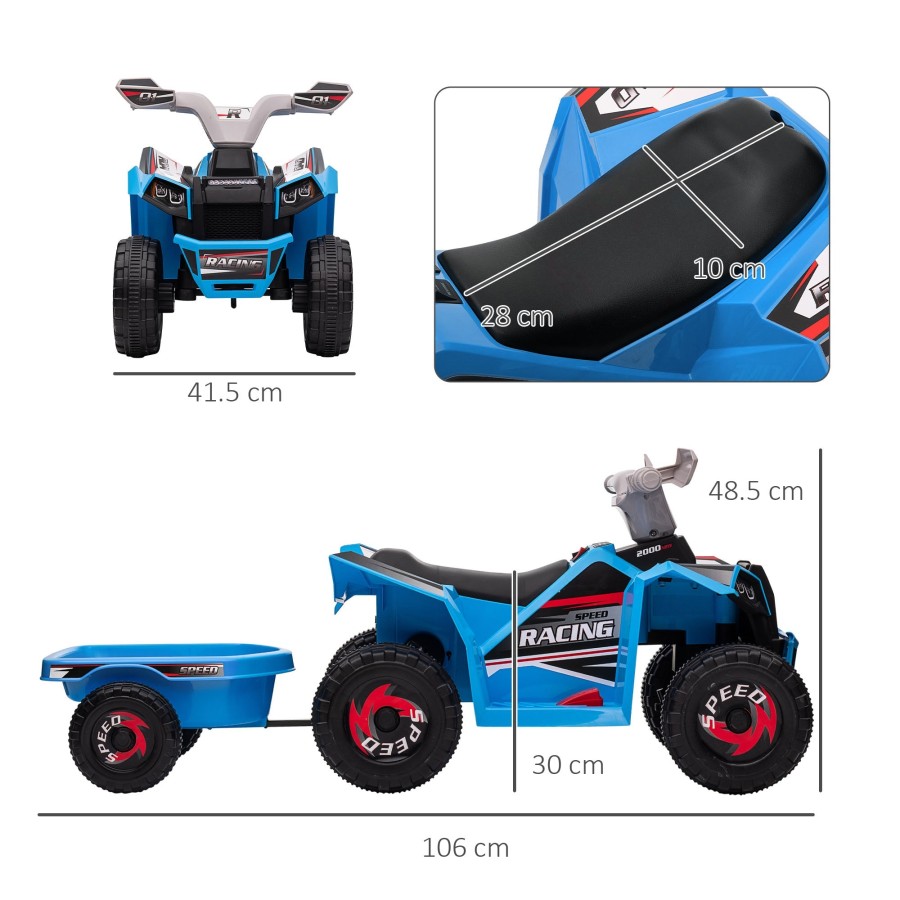 Power Wheels Aosom 6V Kids ATV With Trailer Electric Ride-On Toy