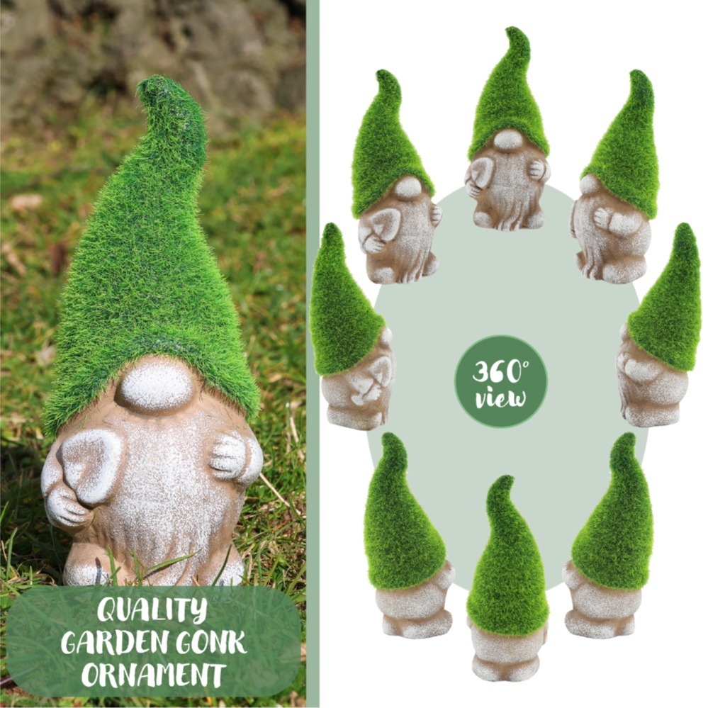Style 1 Spade - 18cm Flock Grass Garden Gonk Gnome Ceramic Outdoor Ornament Statue Decoration