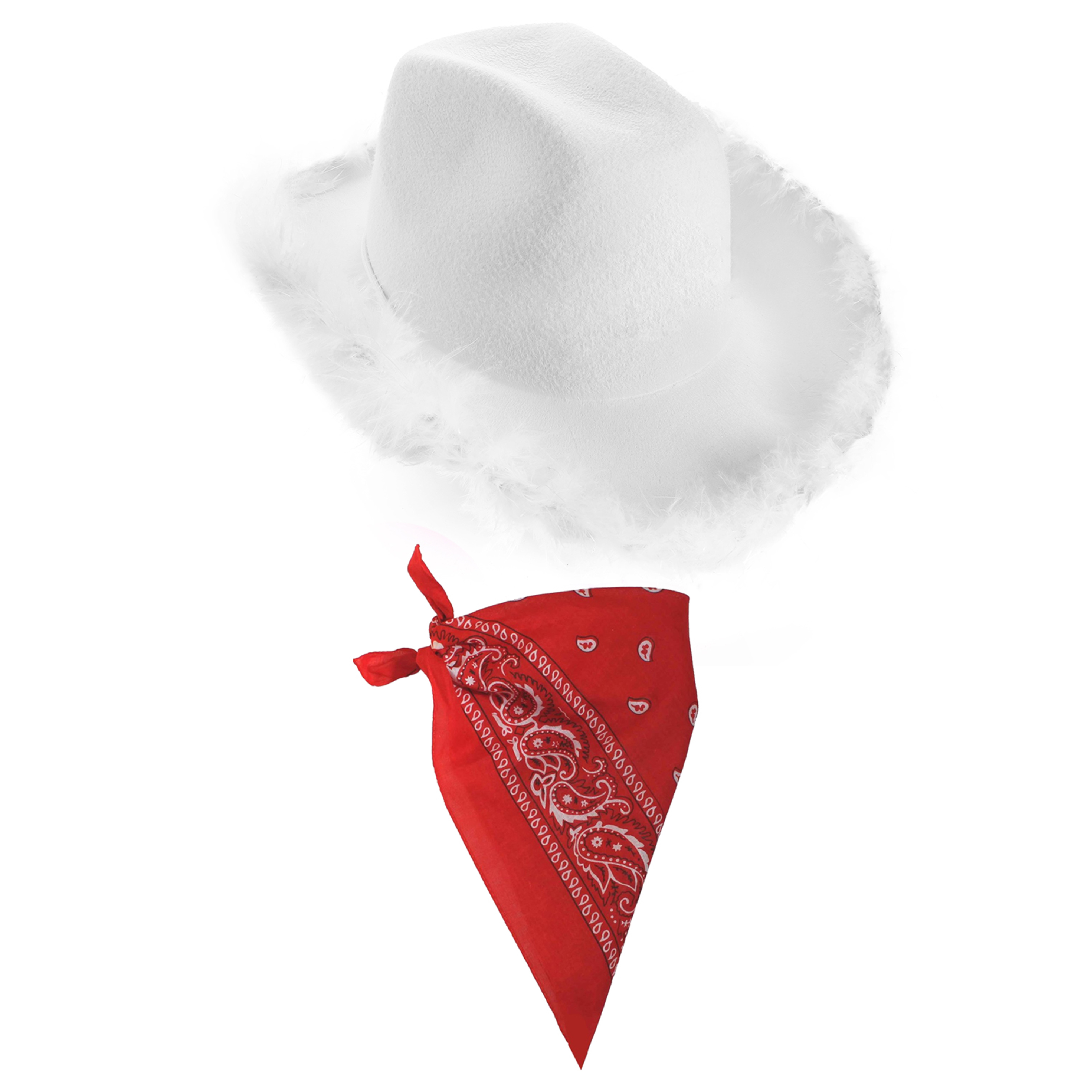 Click to view product details and reviews for White Cowboy Hat Red Bandana Pack Of 1.