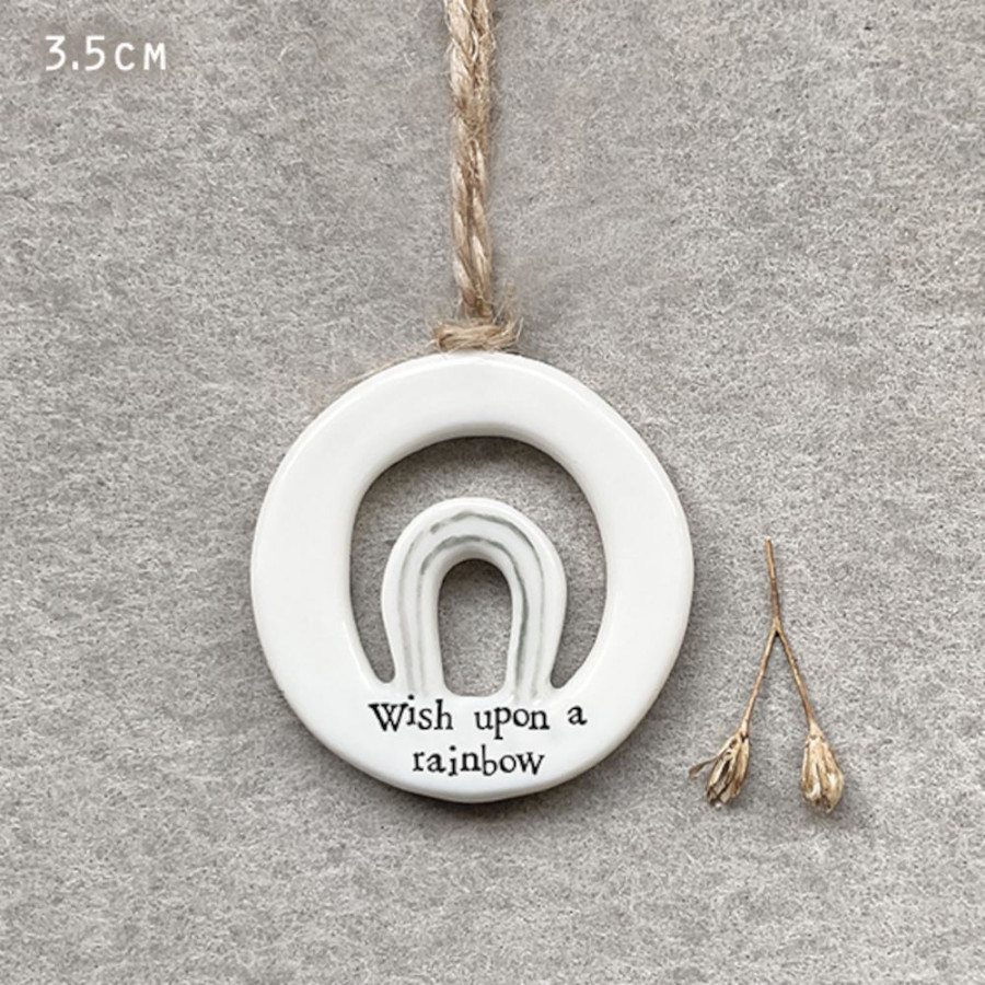 East of India MINI Porcelain Cut Out Hanger - Wish upon a rainbow
