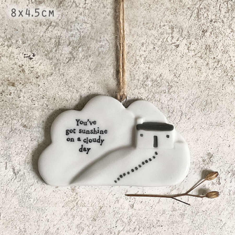 East of India Porcelain Hanging Cloud - Sunshine on a Cloudy Day