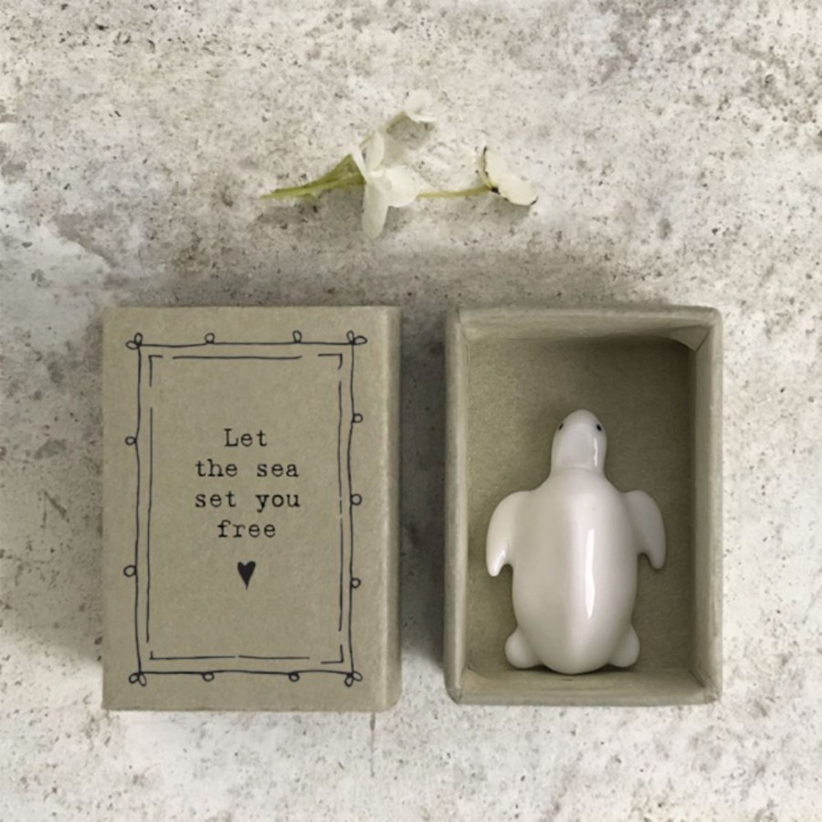 East of India Porcelain MINI Matchbox Turtle Let the Sea set you free