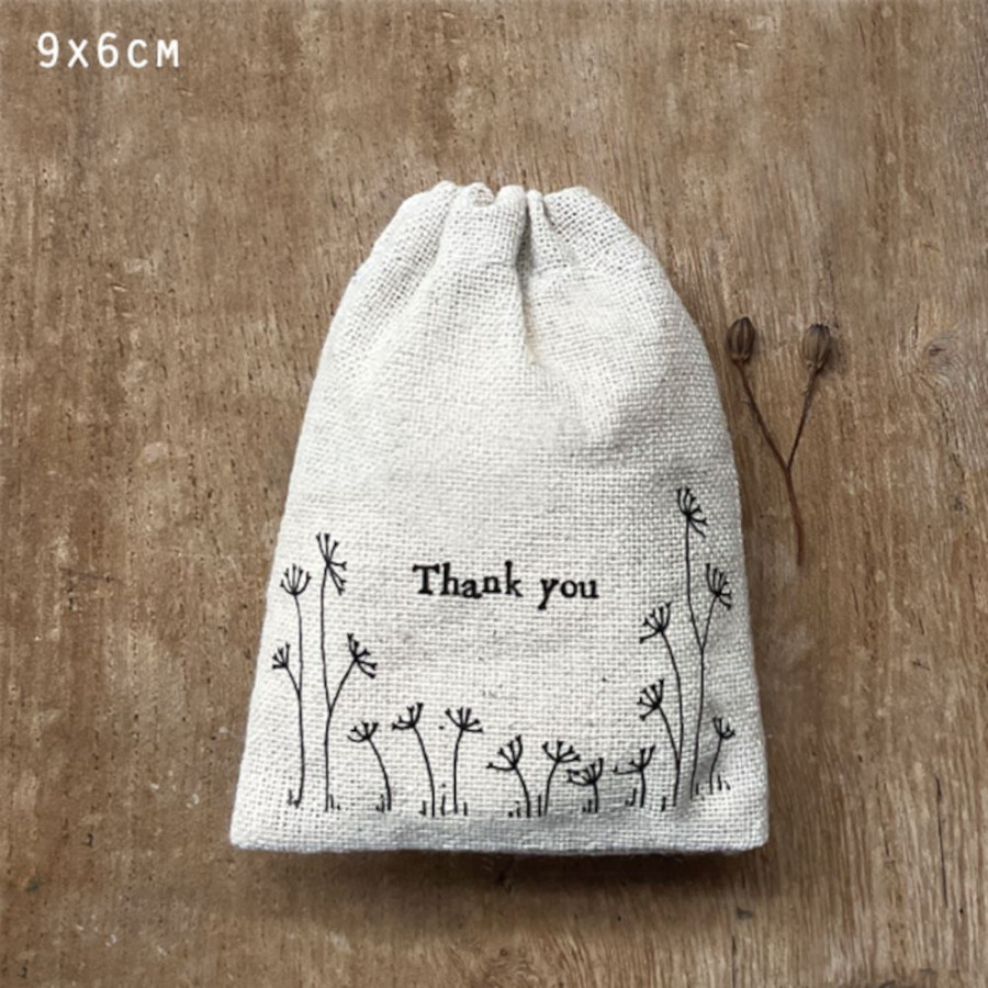 Small Rustic Drawstring Cotton Gift Bag Thank You Words Reusable Canvas