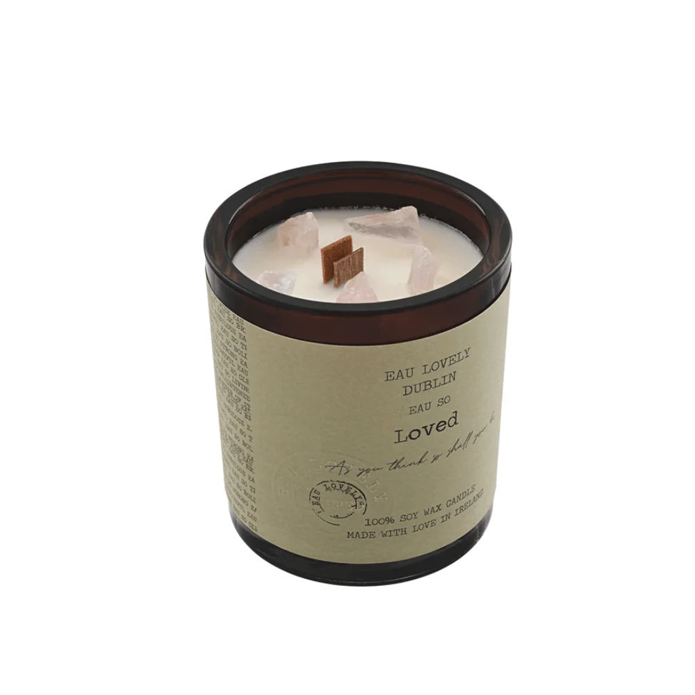 Click to view product details and reviews for So Loved Soy Wax Candle With Rose Quartz Gemstones.