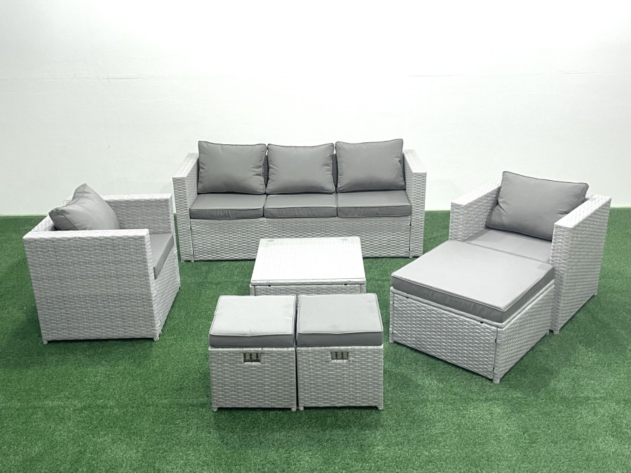 Click to view product details and reviews for Fimous Rattan Garden Outdoor Furniture Sofa Set With Square Coffee Table 2 Chairs 3 Footstools Light Grey Mixed. Click to view product details and reviews for Fimous Rattan Garden Outdoor Furniture Sofa Set With Square Coffee Table 2 Chairs 3 Footstools Light Grey Mixed.