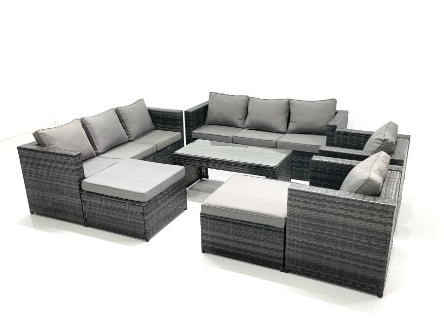 Click to view product details and reviews for Fimous Rattan Garden Furniture Sofa Set With Coffee Table Armchair 2 Big Footstools Dark Grey Mixed.