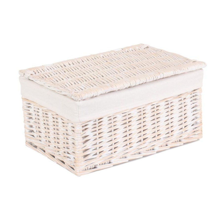 Red Hamper White Wash Cotton Lined Wicker Storage Basket - Small