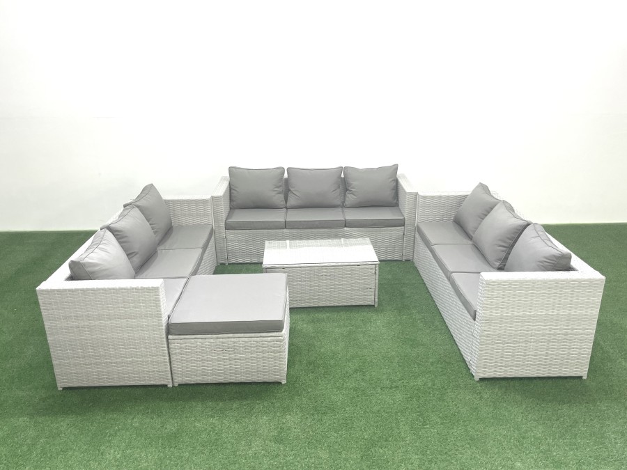 Click to view product details and reviews for Fimous Rattan Garden Outdoor Furniture Set 10 Seater Garden Sofa Coffee Table Set With Big Footstool Light Grey Mixed.