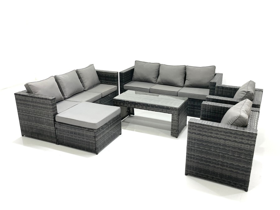 Click to view product details and reviews for Fimous Rattan Garden Furniture Sofa Set With Coffee Table Armchair Big Footstool Dark Grey Mixed.