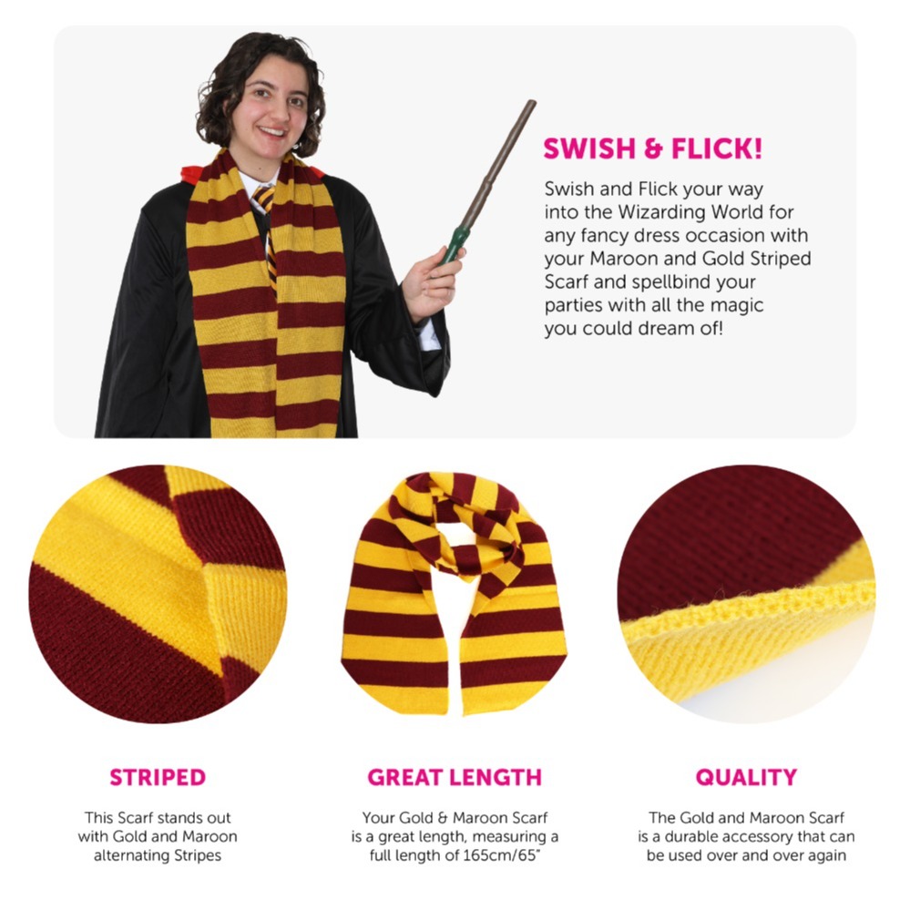 Maroon & Gold Striped Wizard Scarf