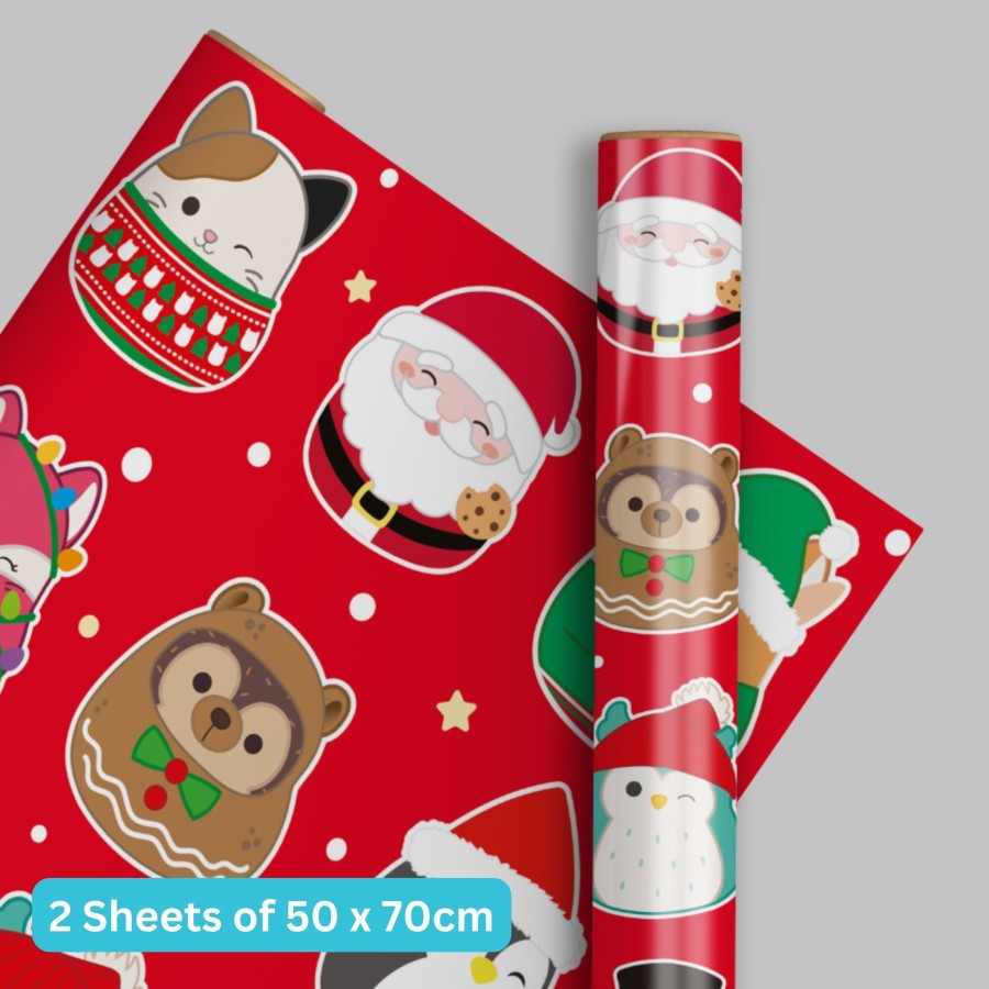 Squishmallows Christmas 2 Sheets & 2 Tags Gift Wrap
