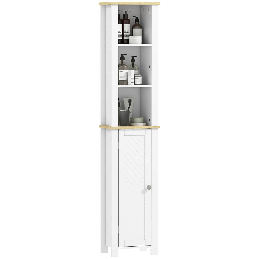 Click to view product details and reviews for Kleankin Slim Bathroom Storage Unit With Open Compartment Bathroom Storage Cabinet With Adjustable Shelf 34 X 23 X 165 Cm White.