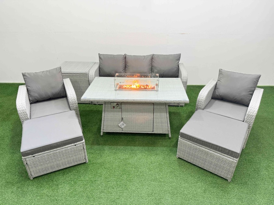 Click to view product details and reviews for Fimous Pe Rattan Garden Furniture Set Reclining Chair Sofa Lounge Sofa Set Firepit Dining Table Side Table 2 Big Footstool Light Grey.