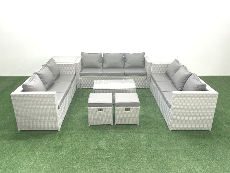 Click to view product details and reviews for Fimous Rattan Garden Outdoor Furniture Set 11 Seater Garden Sofa Coffee Table Set With 2 Small Footstool Side Table Light Grey Mixed.