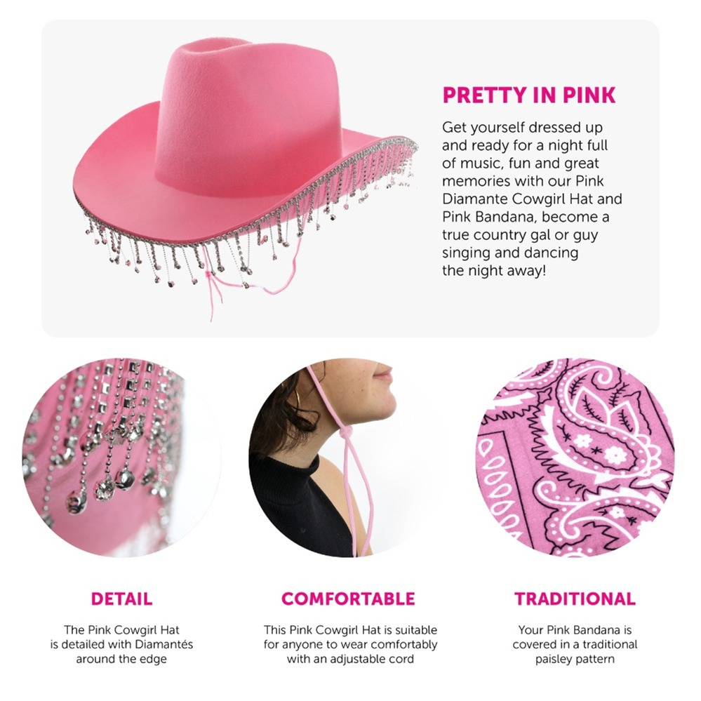 Pink Cowboy Hat with Diamantes & Bandana