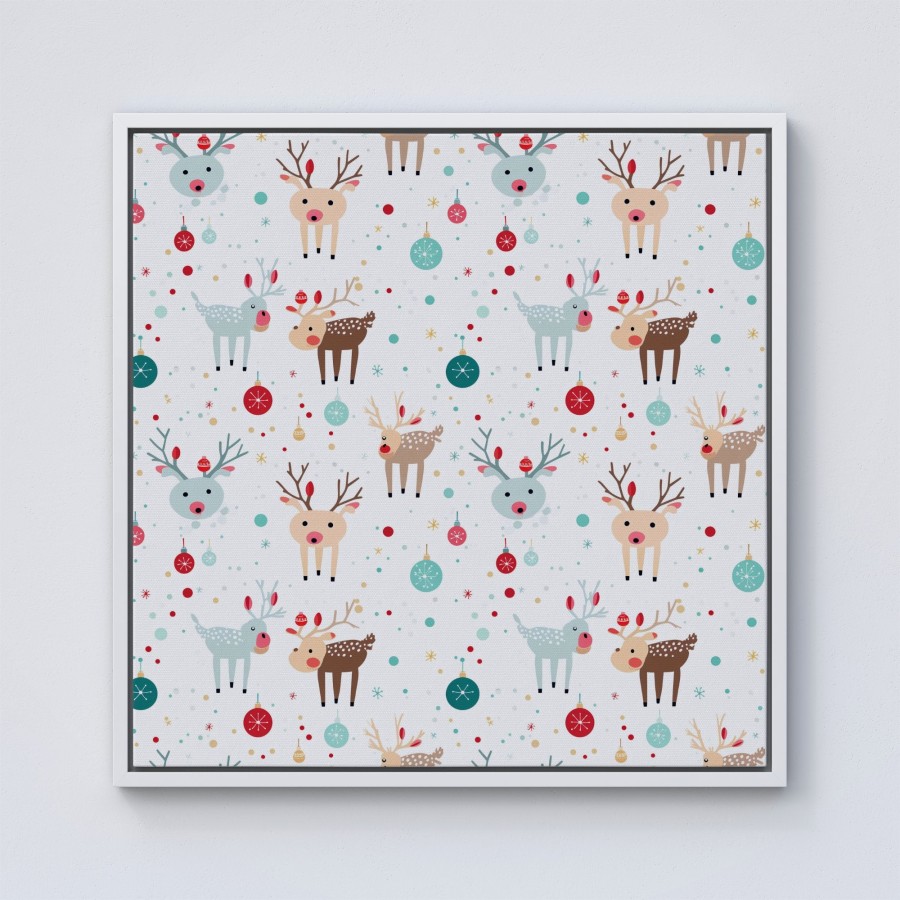 Click to view product details and reviews for Happy Reindeer With Christmas Lights Framed Canvas 10 X 10 White.