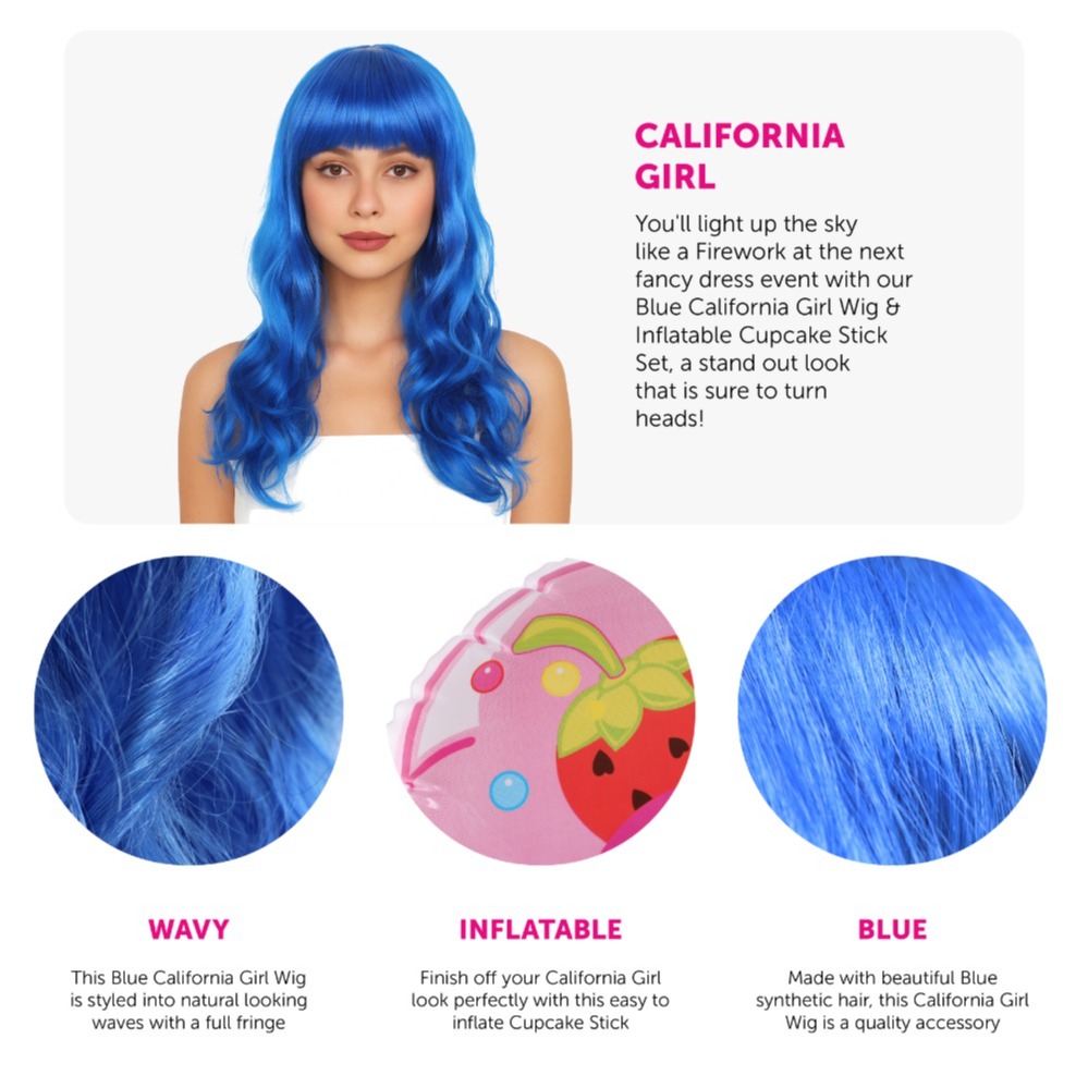 California Girl Accessory Set - Wig & Inflatable Cupcake Stick