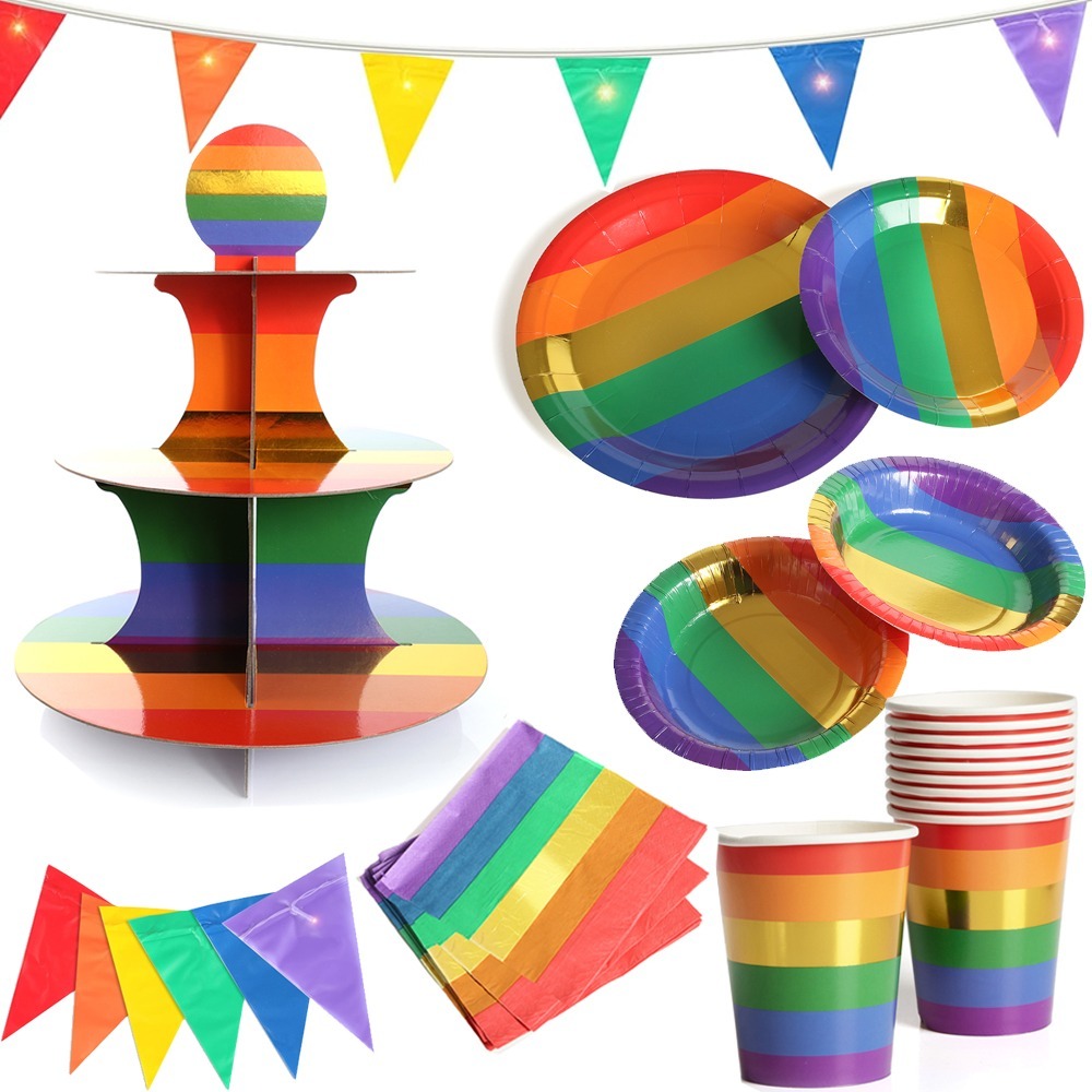 Rainbow Partyware  - Choose From Disposable Cups, Plates, Bowls, Napkins, Cake Stand & Light up Bunting for Parties & Events