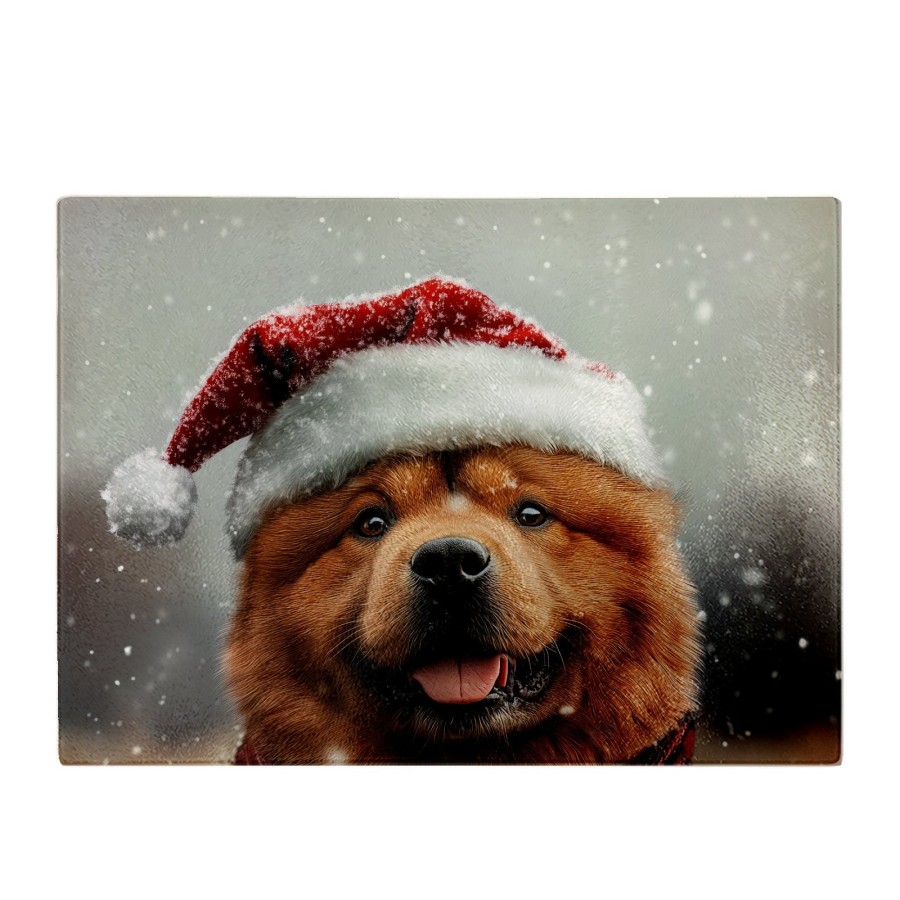 Click to view product details and reviews for Snowy Christmas Chow Glass Chopping Board.