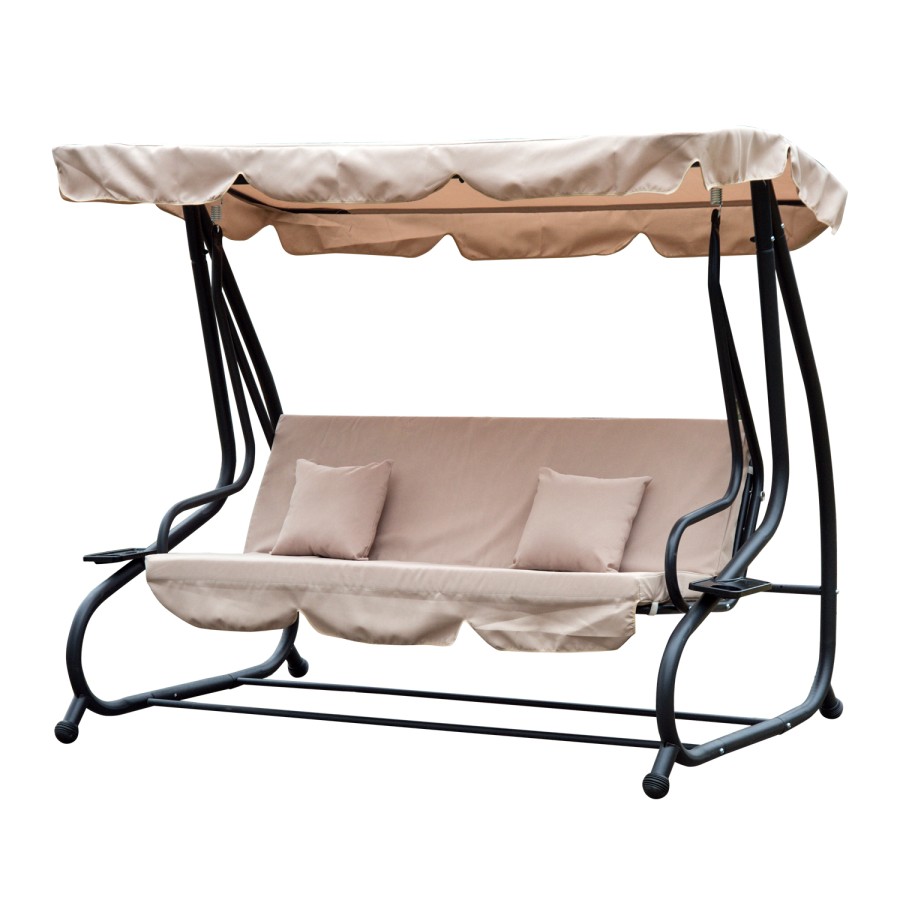 Click to view product details and reviews for Outsunny 2 In 1 Garden Swing Chair For 3 Person W Adjustable Canopy Light Brown.