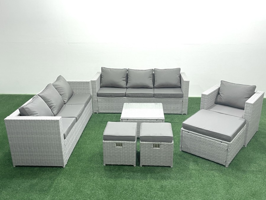 Click to view product details and reviews for Fimous Wicker Pe Rattan Sofa Garden Furniture Set With Armchair Square Coffee Table 3 Footstools Light Grey Mixed.