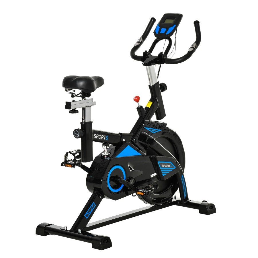 Click to view product details and reviews for Homcom Stationary Exercise Bike W Ipad Holder Lcd Monitor Comfortable Seat Indoor Cycling Training Bike 13kg Flywheel Home Office Black.