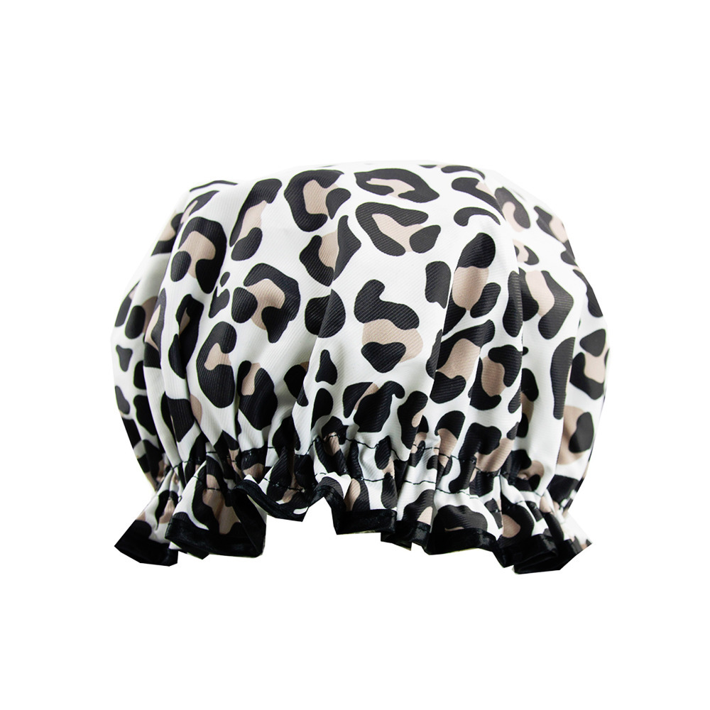 Click to view product details and reviews for Elasticated Waterproof Shower Cap Frizz Free Vintage Leopard Printed Bath Hat.
