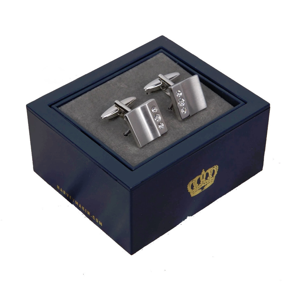 Click to view product details and reviews for Embellished Rhodium Plated Cufflinks Mens Accessories Harvey Makin Gift Box.