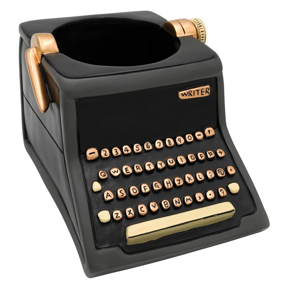 Enesco Home Decor Ideal Author Book Worm Gift Black & Gold Type Writer Planter