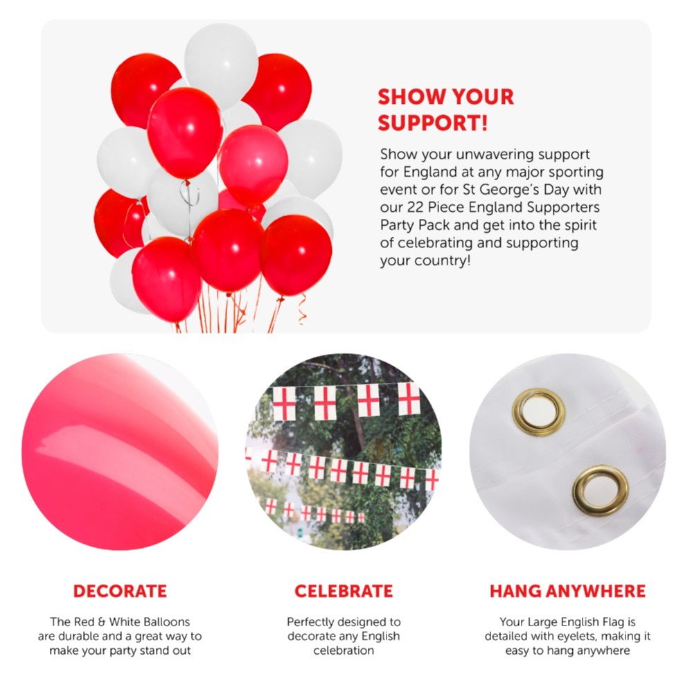 22 Piece England Party Pack - Flag, Bunting & Balloons