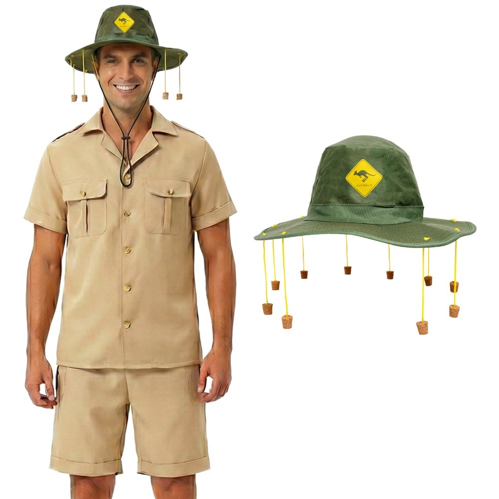 Click to view product details and reviews for Adults Australian Explorer Costume 3 Pcs Shirt Shorts Kangaroo Cork Hat Large.