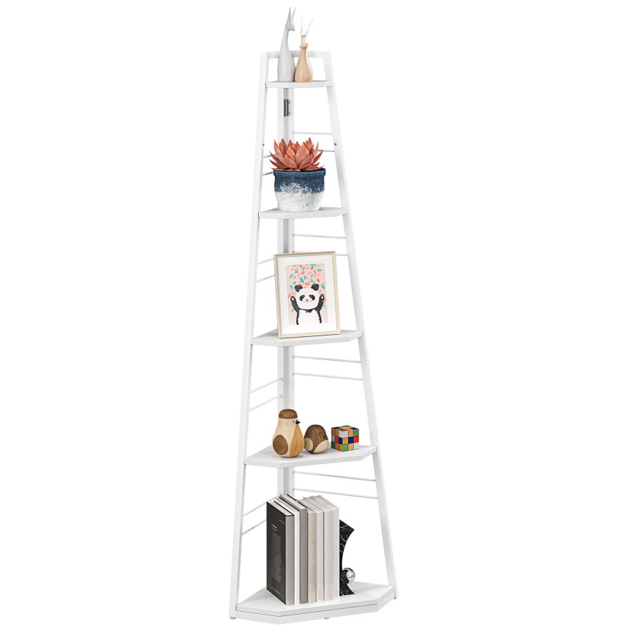 Click to view product details and reviews for Homcom 5 Tier Corner Shelf Pentagonal Storage Shelves With Foldable Steel Frame And Adjustable Feet For Living Room Study White.