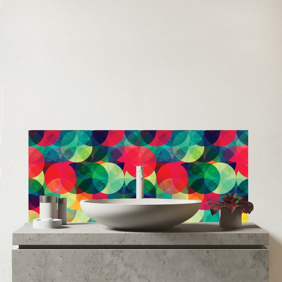 Click to view product details and reviews for Colourful Grunge Circle Pattern Glass Bathroom Splashback.