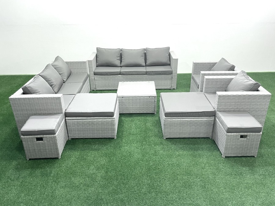Click to view product details and reviews for Fimous Garden Outdoor Furniture Set 12 Seater Rattan Sofa Set With 4 Footstools Light Grey Mixed.