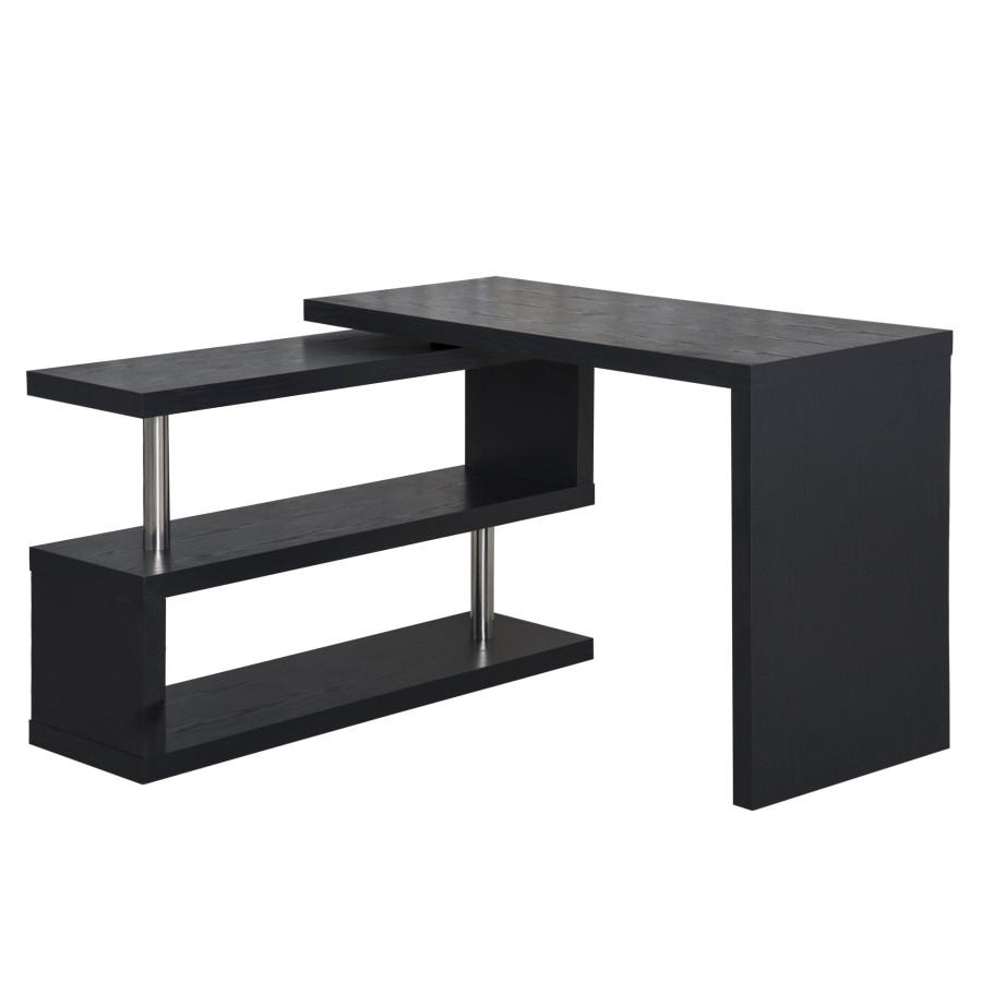 Click to view product details and reviews for 360Â° Rotating L Shaped Corner Computer Desk Home Office Writing Table Swivel Workstation With Storage Shelf Black.
