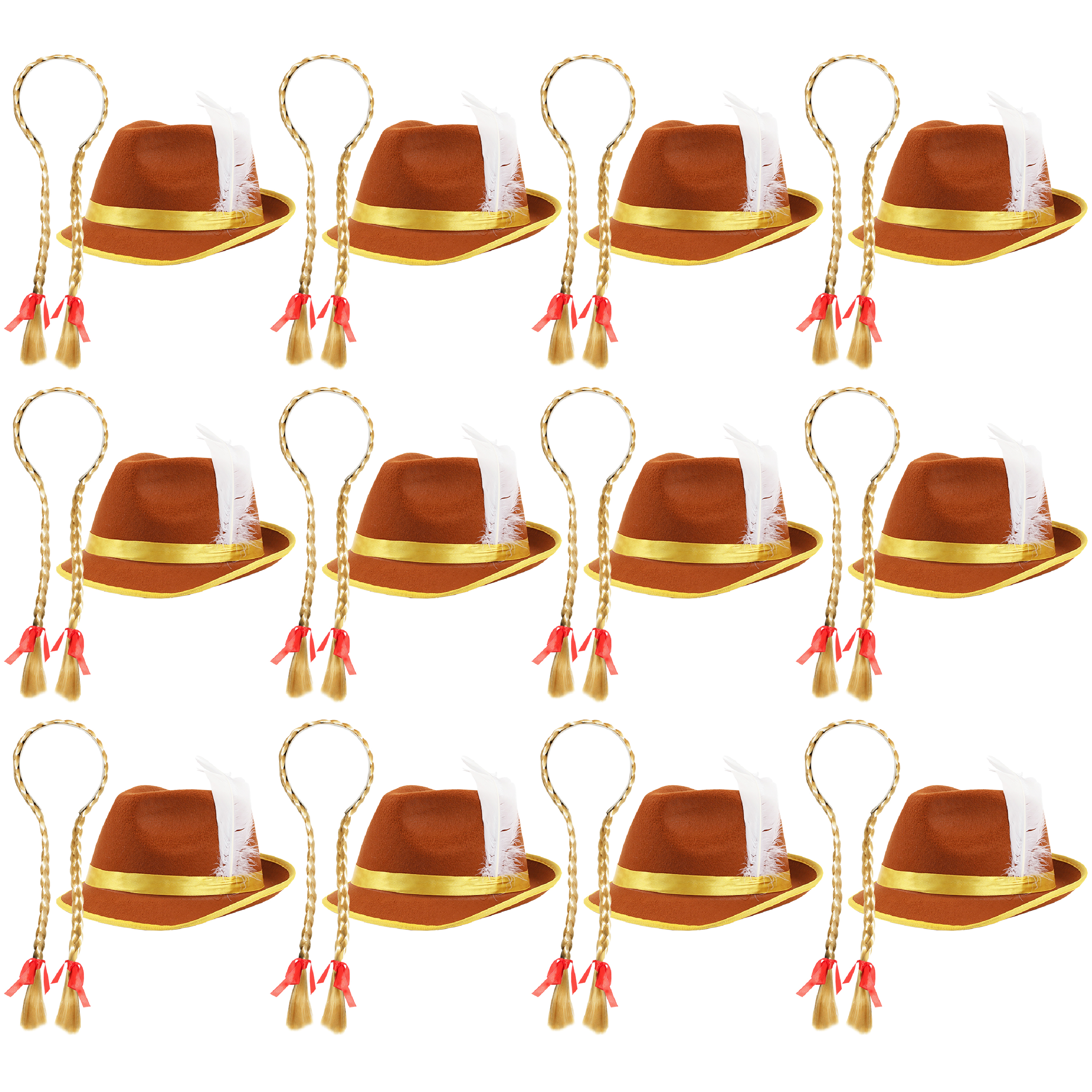 Click to view product details and reviews for Brown Bavarian Hat And Red Bow Plaits Pack Of 12.