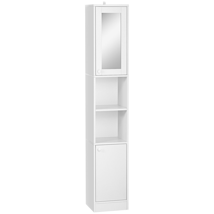 Click to view product details and reviews for Kleankin Tall Bathroom Storage Cabinet With Mirror Narrow Freestanding Floor Cabinet With Adjustable Shelves.