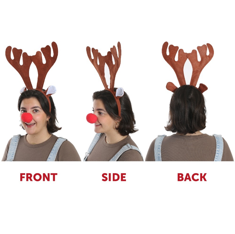 WHOLESALE Reindeer Antlers Headband with Red Nose (Pack of 96)