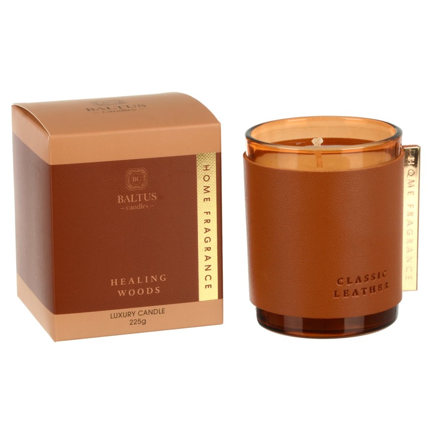 Click to view product details and reviews for Luxury Scented Candle Classic Leather Series Collar Glass Jar 225g Healing Woods.