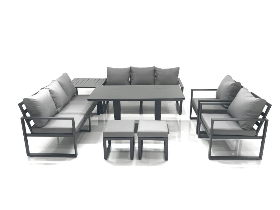 Click to view product details and reviews for Fimous Garden Sofa Set Aluminium Furniture Rising Dining Tabe Set With 2 Chair 2 Small Footstools Side Table Dark Grey.