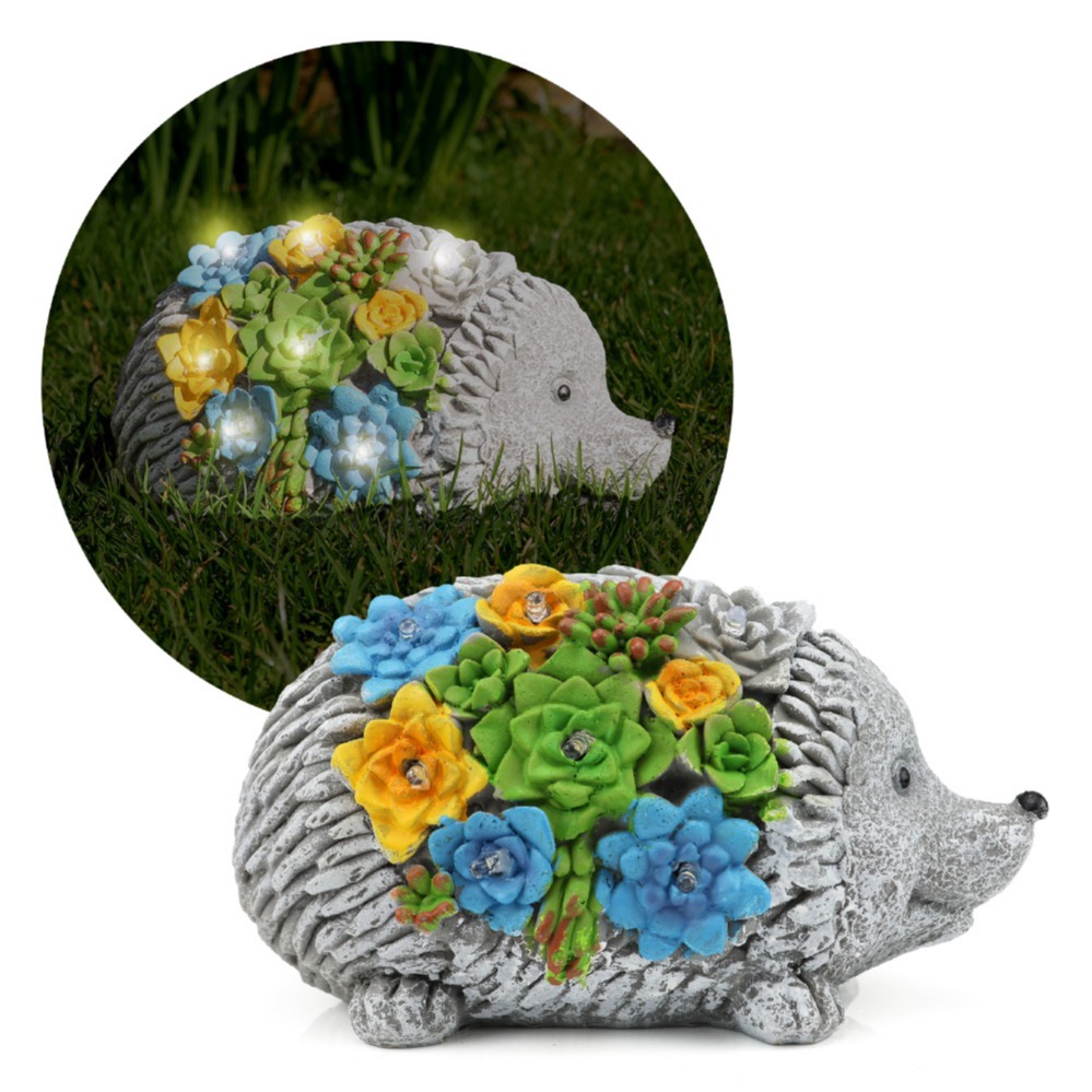 Class B | Solar Hedgehog Statue -23cm (9 Inch) - Garden Ornament with Succulent & Solar LED Lights - Outdoor Decor for Patio, Balcony & Gifts (Minor Defects)