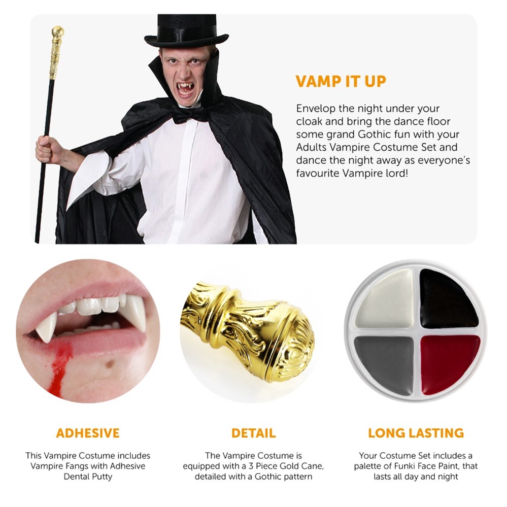 Adults 6PC Vampire Costume Black